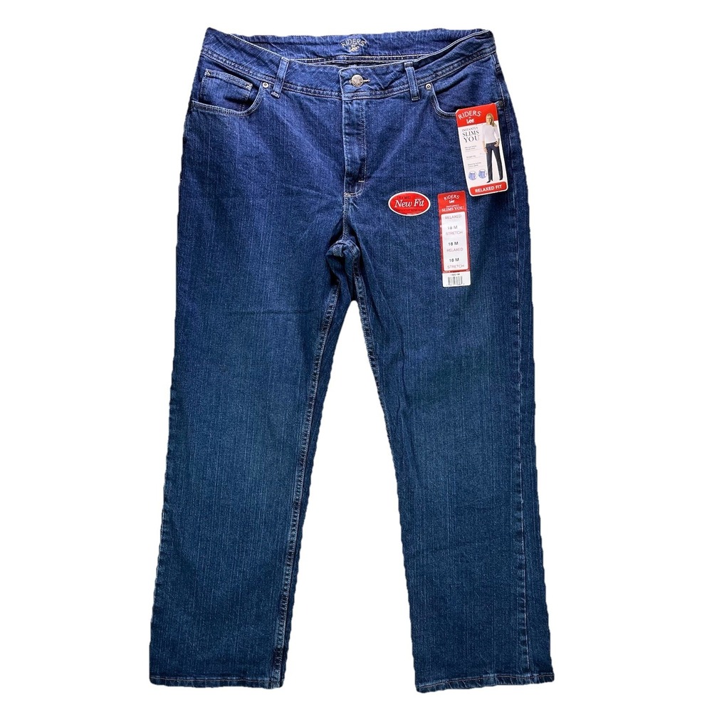 Lee Riders Jeans Womens 18 M Blue Relaxed Stretch Slimming Mom Denim NWT
